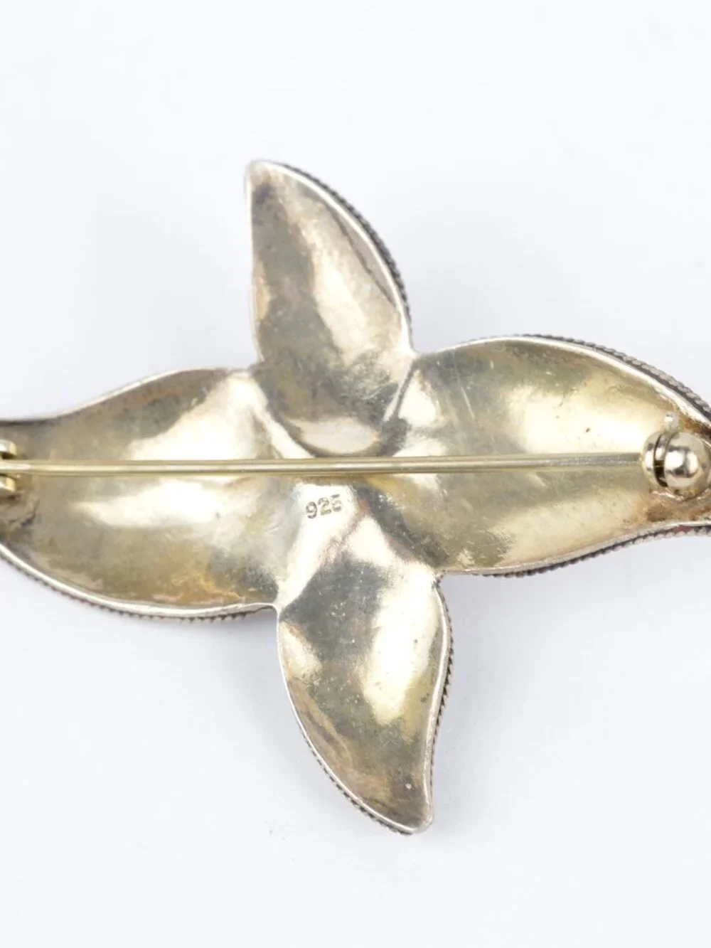Vintage 925 Sterling Silver Baltic Amber Brooch Pin Flower Star 1.75